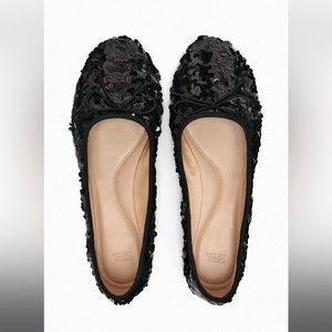 Zara Black Sequin Flats, Size 8